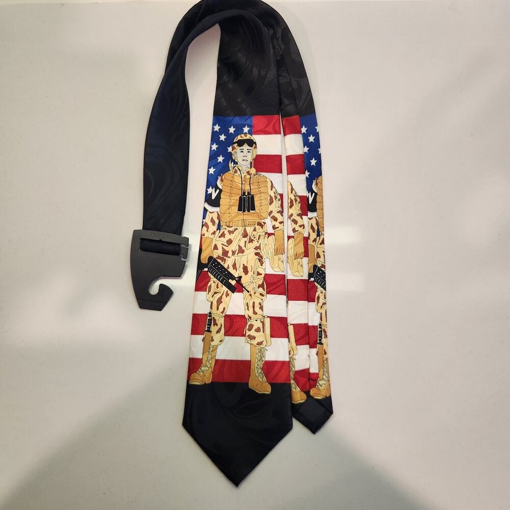 Steven Harris Handmade Patriotic Military Soldier American Flag Novelty Neck Tie